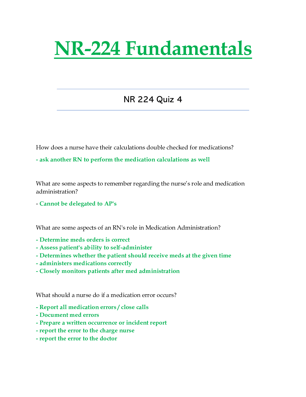 Preview of NR224 / NR 224 Quiz 4 Updated Fundamentals - Chamberlain